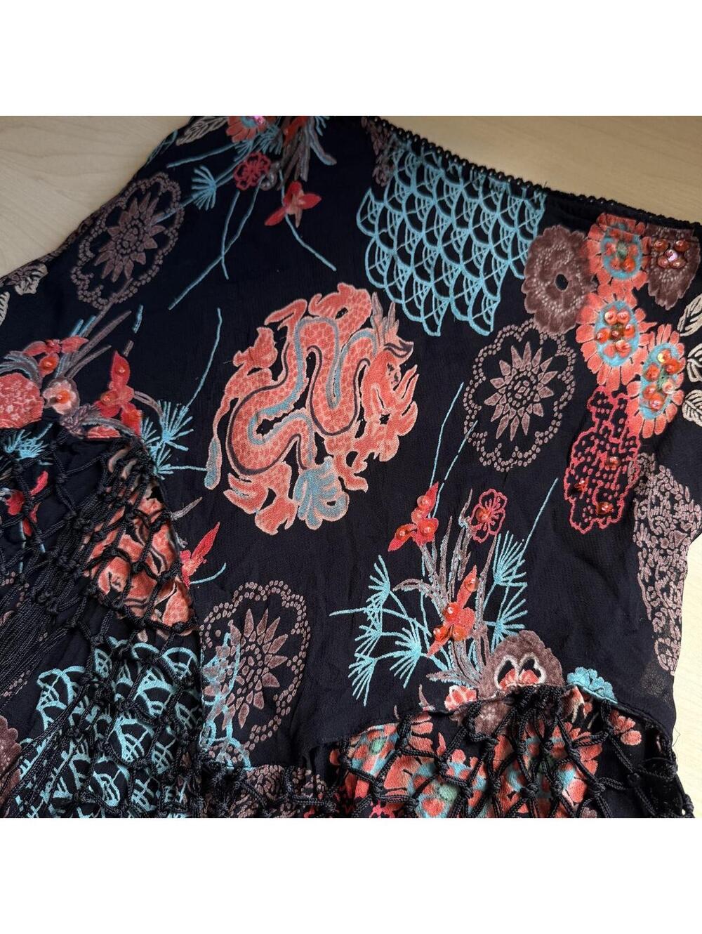 Y2K Lola P. black floral beaded fringe midi skirt - Picture 6 of 8